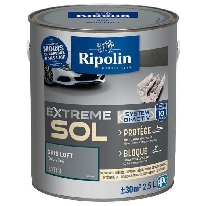 Peinture sol haute résistance satin gris loft 2,5L Ripolin Peinture sol haute résistance satin gris loft 2,5L Ripolin