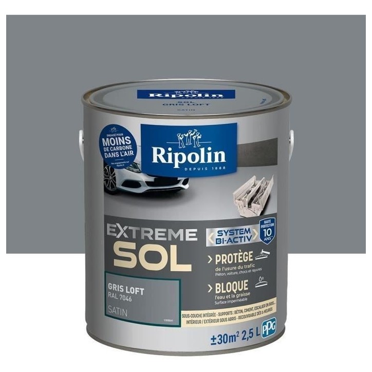 Peinture sol haute résistance satin gris loft 2,5L Ripolin Peinture sol haute résistance satin gris loft 2,5L Ripolin