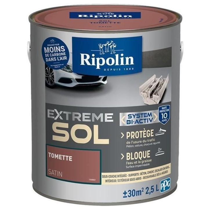 RIPOLIN Peinture pour sol intérieur et extérieur - Tomette satin - 2,5 L RIPOLIN Peinture pour sol intérieur et extérieur - Tomette satin - 2,5 L