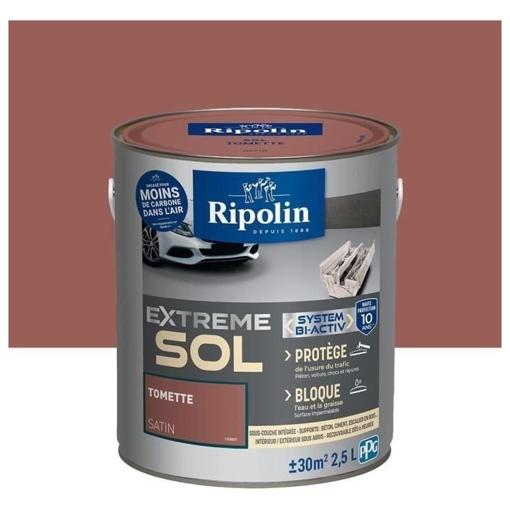 RIPOLIN Peinture pour sol intérieur et extérieur - Tomette satin - 2,5 L RIPOLIN Peinture pour sol intérieur et extérieur - Tomette satin - 2,5 L