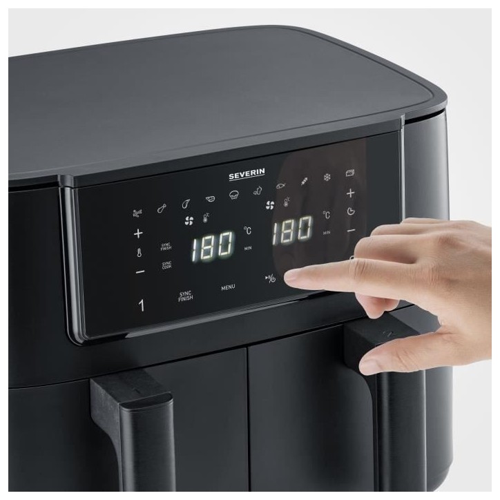 Friteuse sans huile SEVERIN - Airfryer FR2463 - Capacité 8L - Double cuve - 10 programmes - 2600W