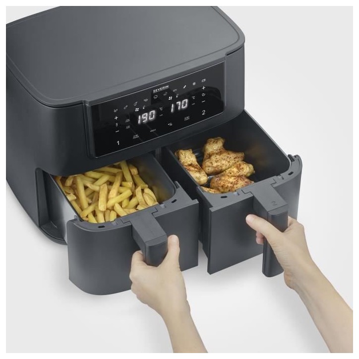 Friteuse sans huile SEVERIN - Airfryer FR2463 - Capacité 8L - Double cuve - 10 programmes - 2600W