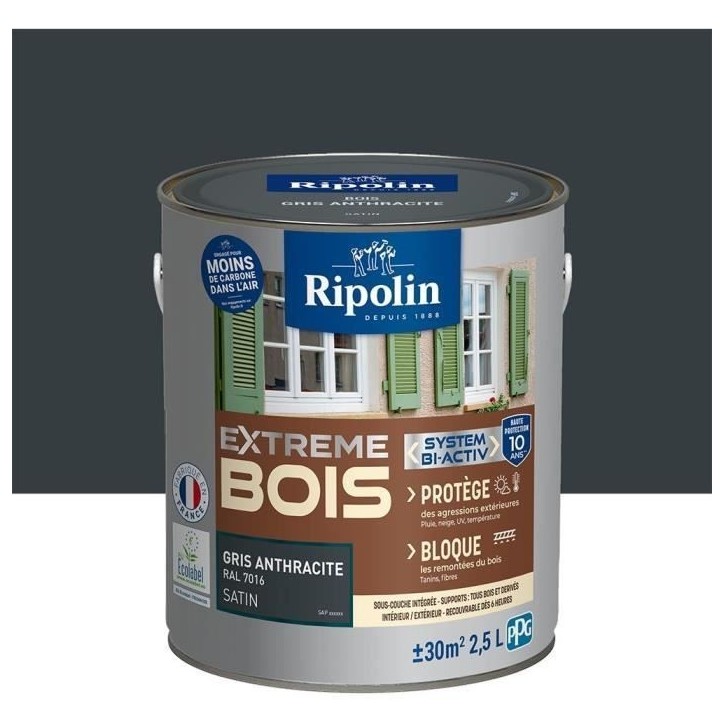 RIPOLIN PROTECTION EXTREME BOIS GRIS ANTHRACITE RAL70 Satin 2,5 L