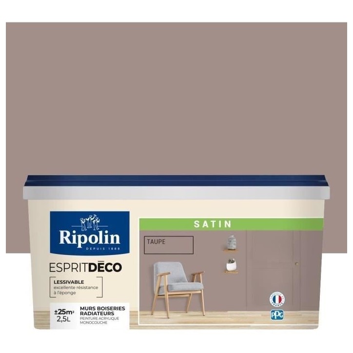 RIPOLIN Peinture murale pour toutes pieces - Taupe satin - 2,5 L RIPOLIN Peinture murale pour toutes pieces - Taupe satin - 2,5 L