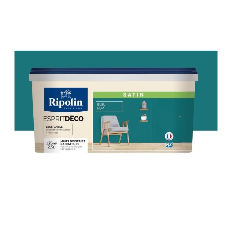 RIPOLIN ESPRIT DECO MULTI SUPPORTS BLEU POP satin 2,5L RIPOLIN ESPRIT DECO MULTI SUPPORTS BLEU POP satin 2,5L