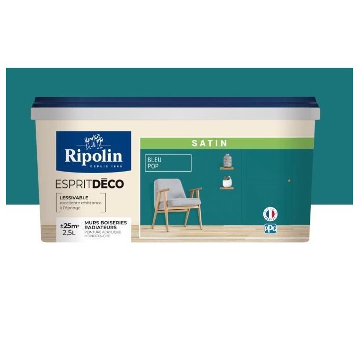 RIPOLIN ESPRIT DECO MULTI SUPPORTS BLEU POP satin 2,5L RIPOLIN ESPRIT DECO MULTI SUPPORTS BLEU POP satin 2,5L