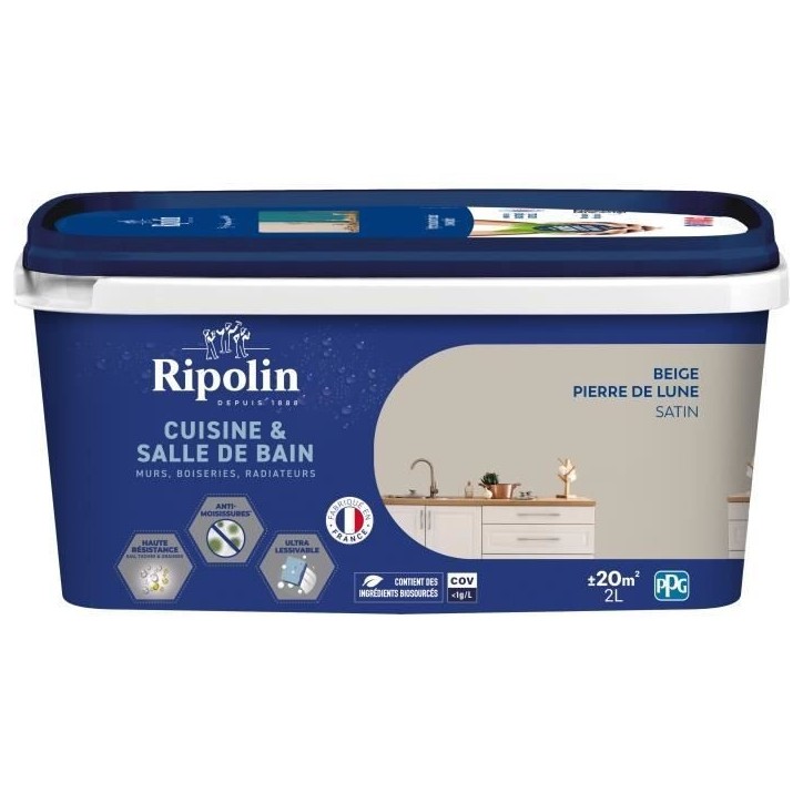 Peinture murs, boiseries, plafonds, radiateurs - RIPOLIN - Cuisine et bain - 2 L - Beige Pierre de lune Peinture murs, boiseries, plafonds, radiateurs - RIPOLIN - Cuisine et bain - 2 L - Beige Pierre de lune