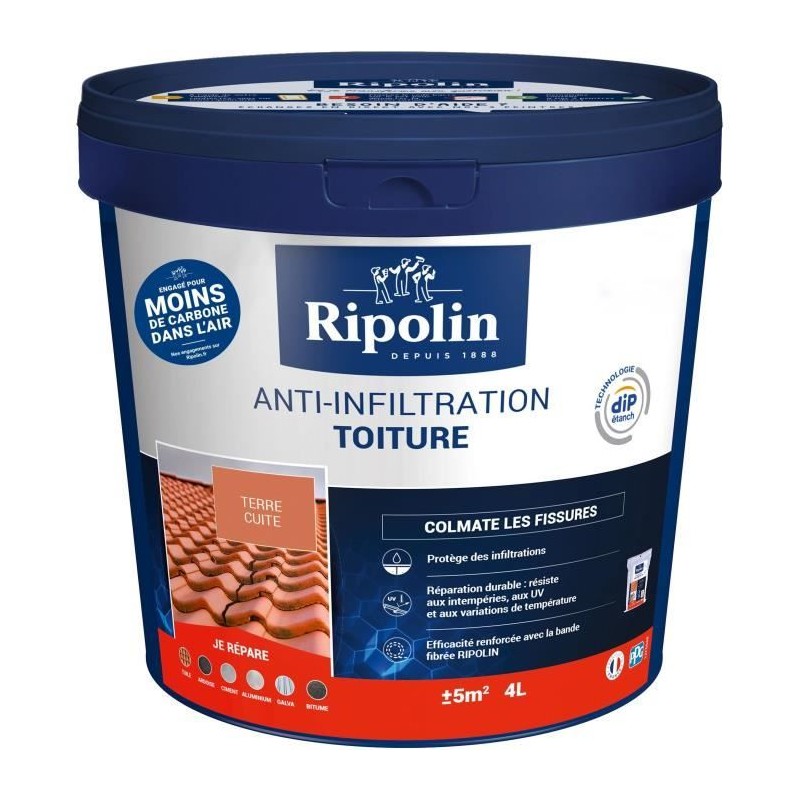 Revetement Anti-Infiltrations Toiture - RIPOLIN - Terre cuite - 4L - B Revetement Anti-Infiltrations Toiture - RIPOLIN - Terre cuite - 4L - B