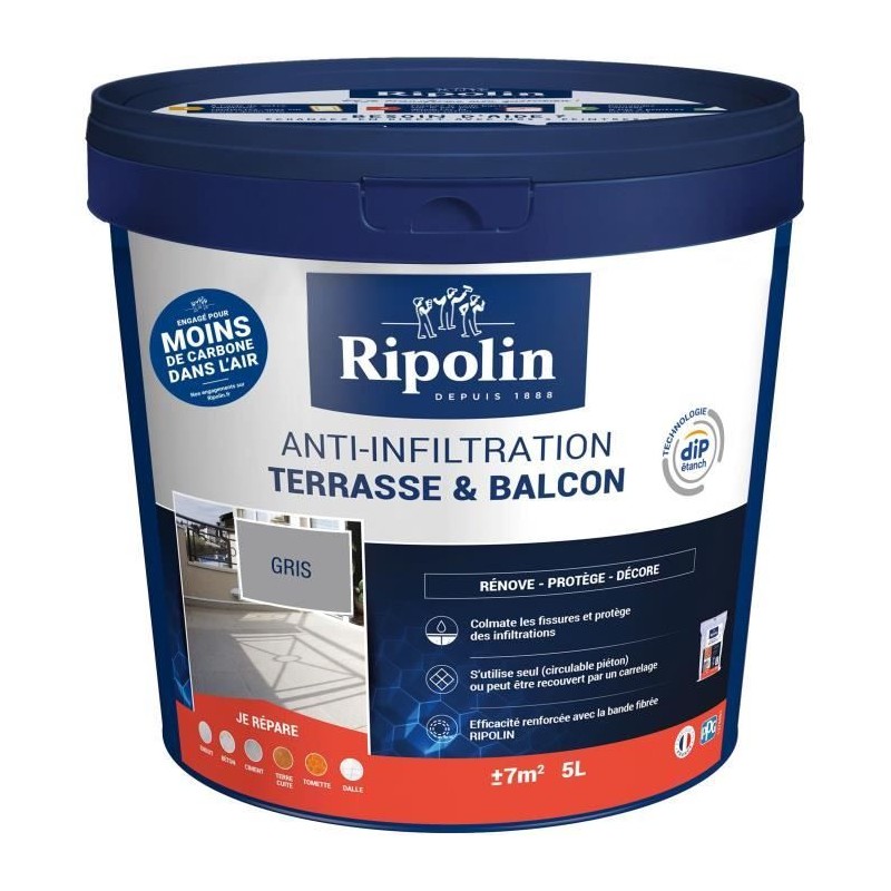 Revetement - RIPOLIN - 3 en 1 Terrasse et Balcon - Gris - 5L - Extéri Revetement - RIPOLIN - 3 en 1 Terrasse et Balcon - Gris - 5L - Extéri