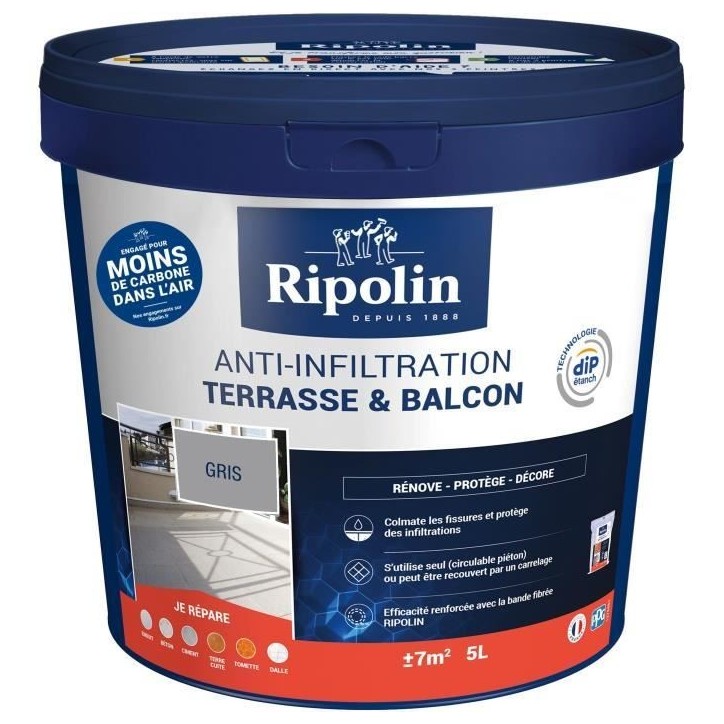 Revetement - RIPOLIN - 3 en 1 Terrasse et Balcon - Gris - 5L - Extérieur Revetement - RIPOLIN - 3 en 1 Terrasse et Balcon - Gris - 5L - Extérieur
