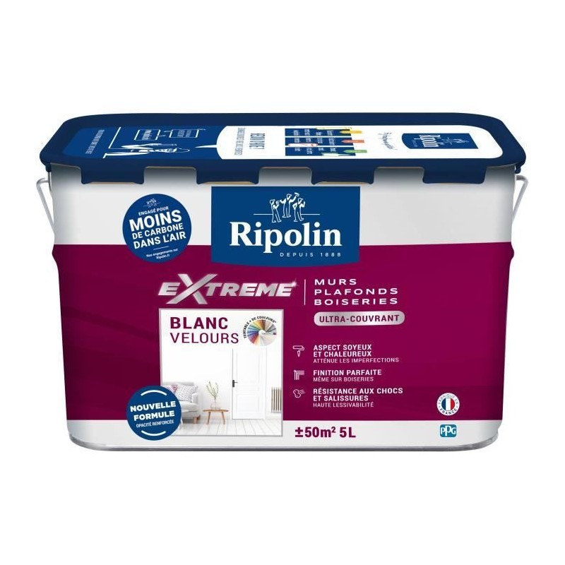 Peinture Extreme murs et plafonds - Blanc velours - RIPOLIN - 5 L Peinture Extreme murs et plafonds - Blanc velours - RIPOLIN - 5 L