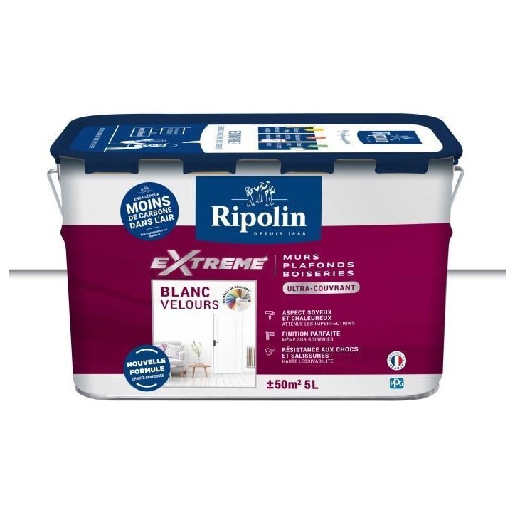 Peinture Extreme murs et plafonds - Blanc velours - RIPOLIN - 5 L Peinture Extreme murs et plafonds - Blanc velours - RIPOLIN - 5 L