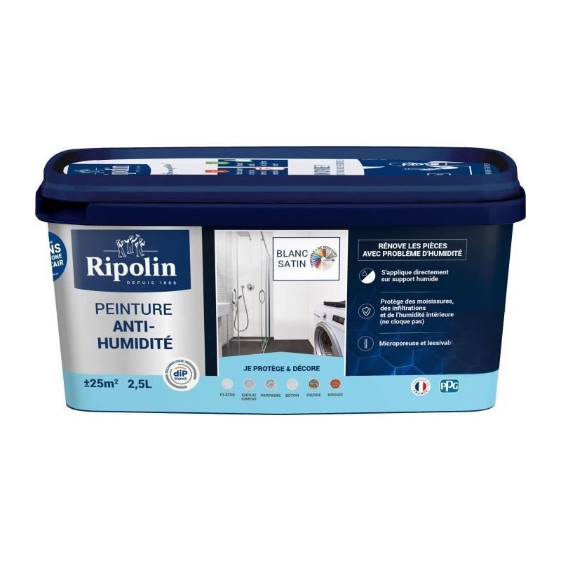 Peinture étanchéité anti-humidité satin blanc 2,5L Ripolin Peinture étanchéité anti-humidité satin blanc 2,5L Ripolin