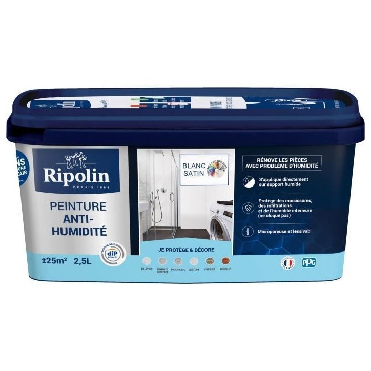 Peinture étanchéité anti-humidité satin blanc 2,5L Ripolin Peinture étanchéité anti-humidité satin blanc 2,5L Ripolin
