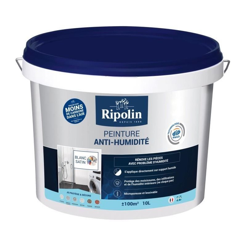 Peinture anti-humidité - RIPOLIN - 424185 - Blanc - Satin - 10 L Peinture anti-humidité - RIPOLIN - 424185 - Blanc - Satin - 10 L