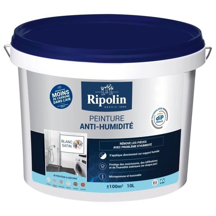 Peinture anti-humidité - RIPOLIN - 424185 - Blanc - Satin - 10 L Peinture anti-humidité - RIPOLIN - 424185 - Blanc - Satin - 10 L