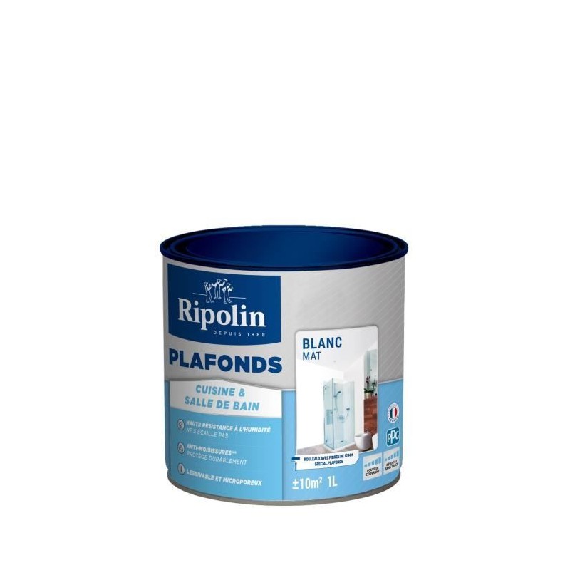 Peinture plafonds cuisine & salle de bain - Blanc mat - RIPOLIN - 1L