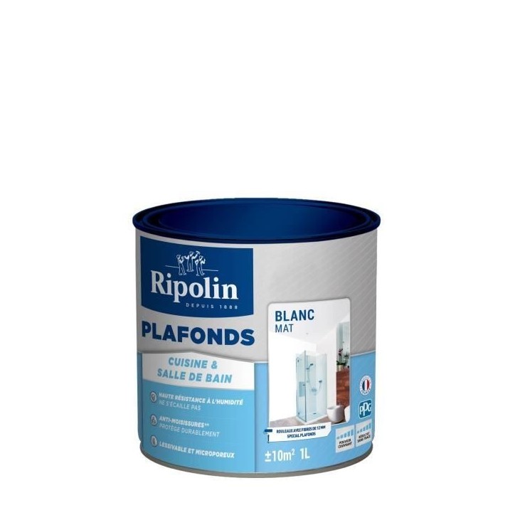 Peinture plafonds cuisine & salle de bain - Blanc mat - RIPOLIN - 1L Peinture plafonds cuisine & salle de bain - Blanc mat - RIPOLIN - 1L