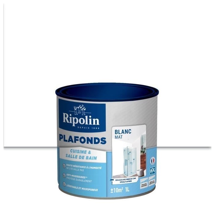 Peinture plafonds cuisine & salle de bain - Blanc mat - RIPOLIN - 1L Peinture plafonds cuisine & salle de bain - Blanc mat - RIPOLIN - 1L