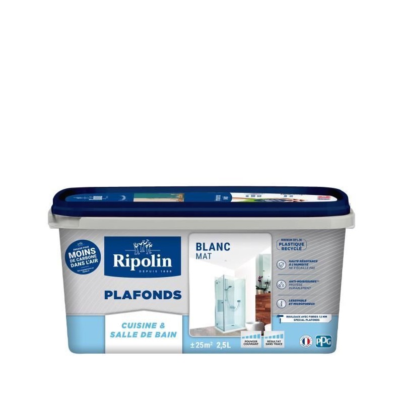Peinture plafonds cuisine & salle de bain - Blanc mat - RIPOLIN - 2,5L Peinture plafonds cuisine & salle de bain - Blanc mat - RIPOLIN - 2,5L