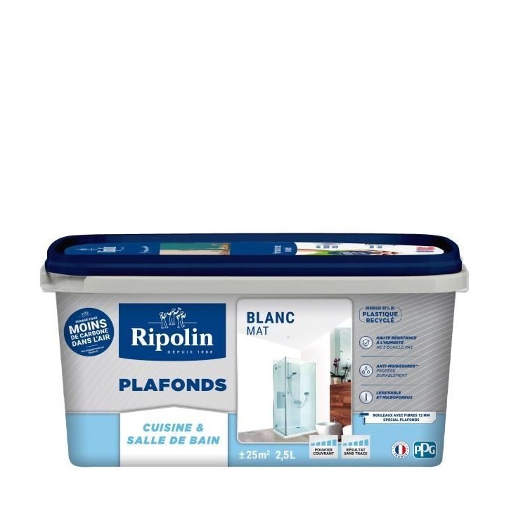 Peinture plafonds cuisine & salle de bain - Blanc mat - RIPOLIN - 2,5L Peinture plafonds cuisine & salle de bain - Blanc mat - RIPOLIN - 2,5L
