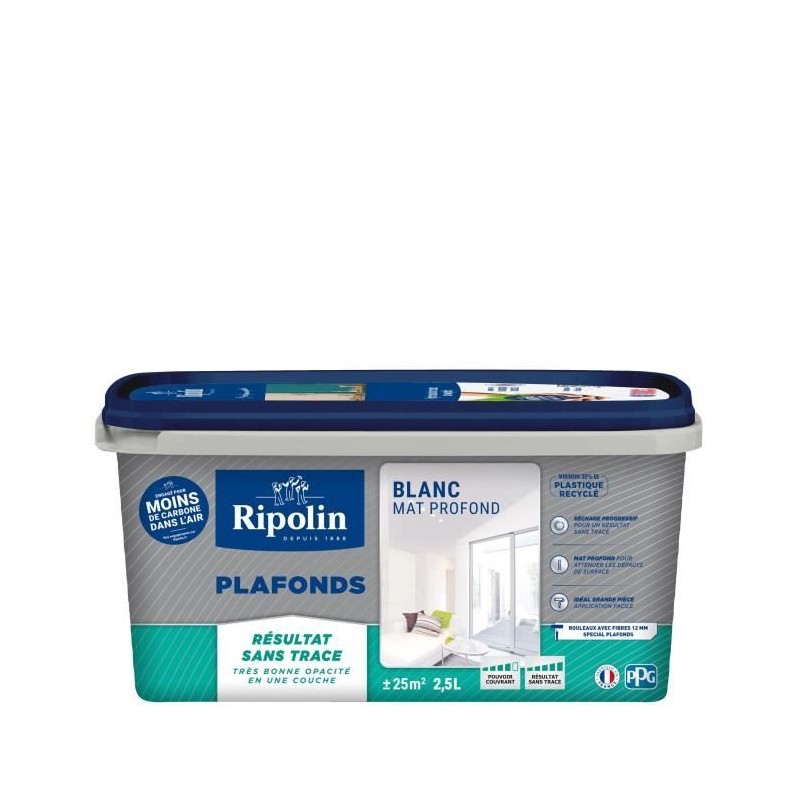 Peinture plafond - RIPOLIN - Xpro3 - Blanc mat - 2,5 l - Rendement 25 Peinture plafond - RIPOLIN - Xpro3 - Blanc mat - 2,5 l - Rendement 25