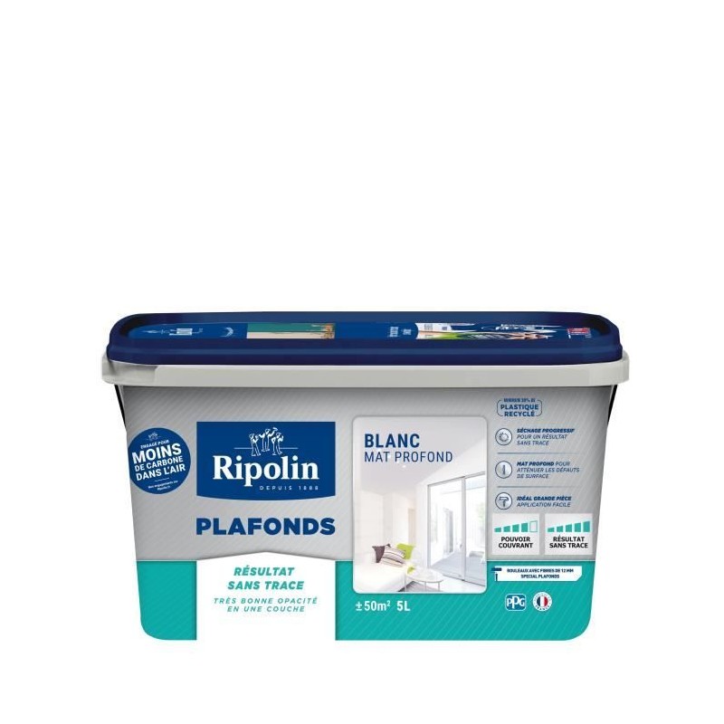 Peinture plafond - RIPOLIN - Xpro3 - Blanc mat - 5 l - Acrylique - Int Peinture plafond - RIPOLIN - Xpro3 - Blanc mat - 5 l - Acrylique - Int