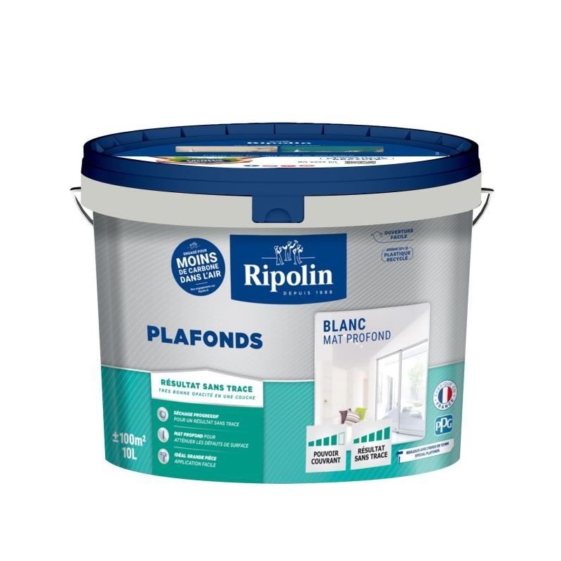 Peinture plafonds - Blanc mat - Sans trace - RIPOLIN - 10L