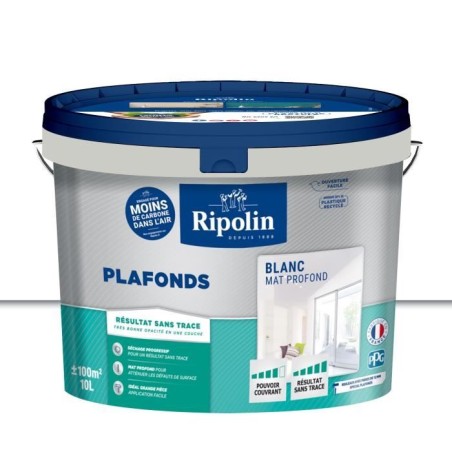 Peinture plafonds - Blanc mat - Sans trace - RIPOLIN - 10L