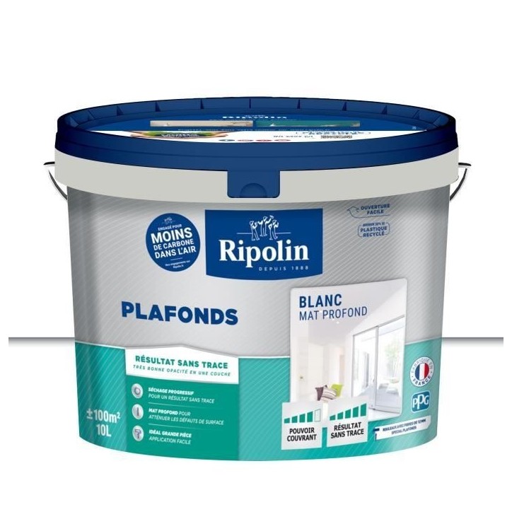 Peinture plafonds - Blanc mat - Sans trace - RIPOLIN - 10L Peinture plafonds - Blanc mat - Sans trace - RIPOLIN - 10L