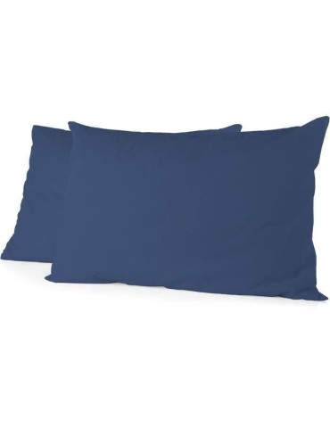 LOVELY HOME Lot de 2 taies d'oreiller rectangulaires - 50 x 70 cm - 100% coton - Bleu
