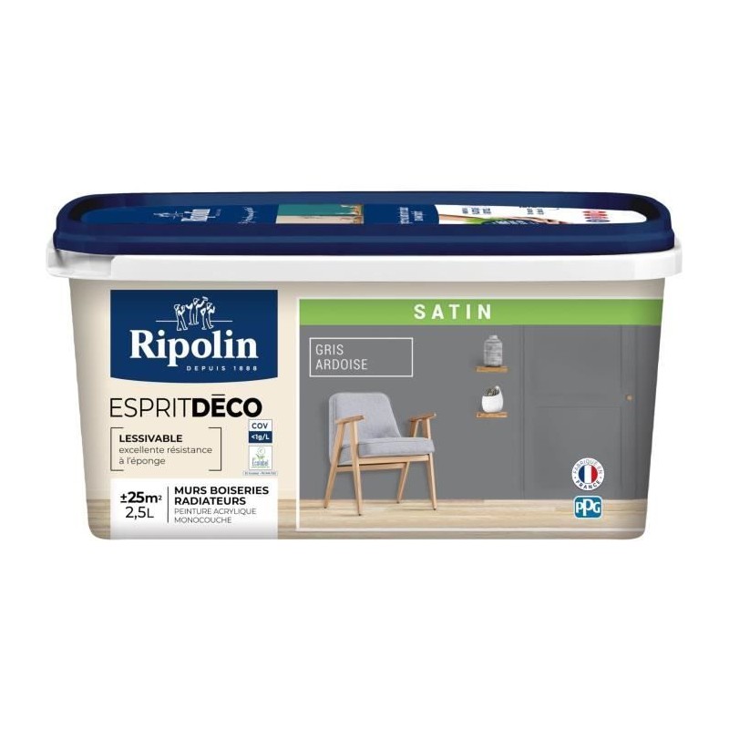 RIPOLIN Peinture Couleur Satin Ultra Couvrante pour Cuisine, Chambre, RIPOLIN Peinture Couleur Satin Ultra Couvrante pour Cuisine, Chambre,