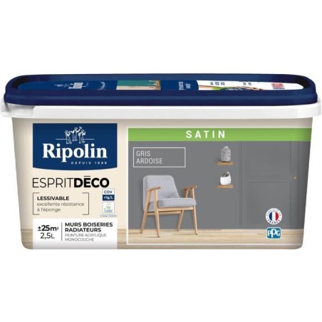 RIPOLIN Peinture Couleur Satin Ultra Couvrante pour Cuisine, Chambre,