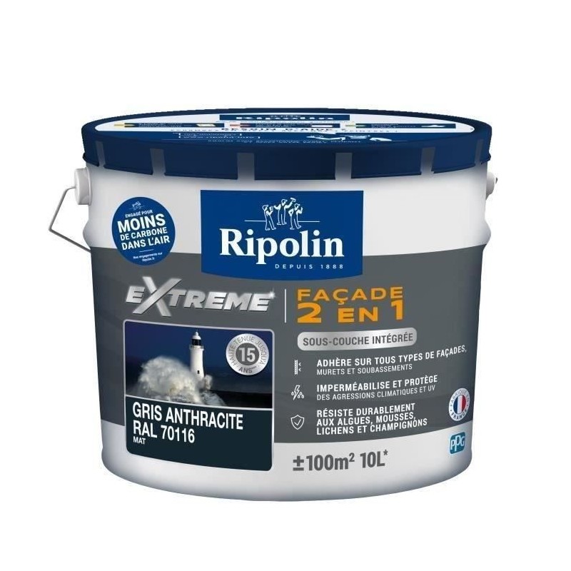 RIPOLIN Peinture Mat Façade 2 en 1, Avec Sous- Anthracite RIPOLIN Peinture Mat Façade 2 en 1, Avec Sous- Anthracite