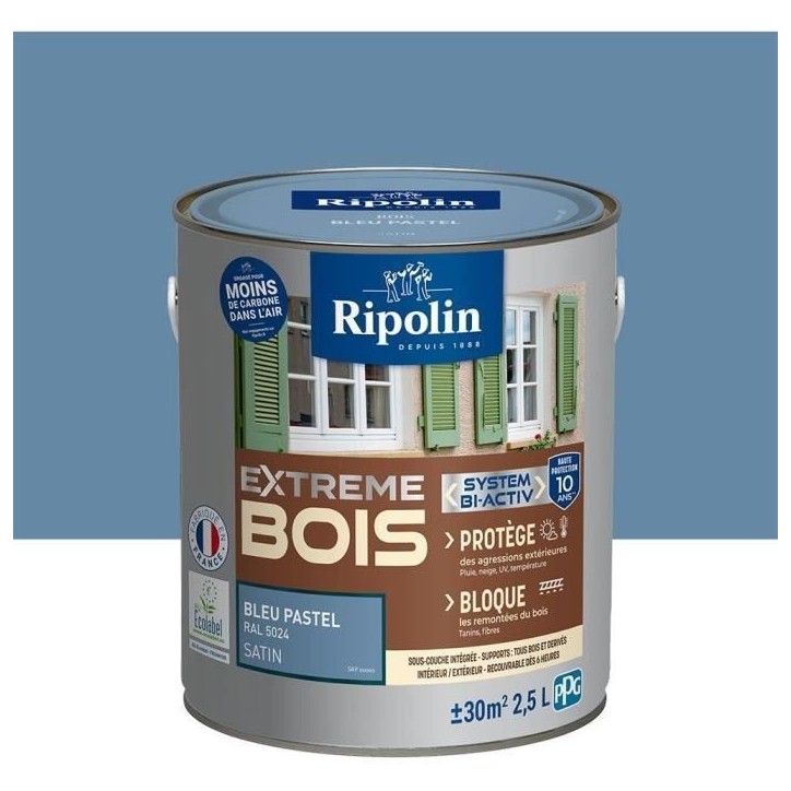 Peinture Extreme bois - Bleu pastel RAL 5024 satin - RIPOLIN - 2,5 L Peinture Extreme bois - Bleu pastel RAL 5024 satin - RIPOLIN - 2,5 L