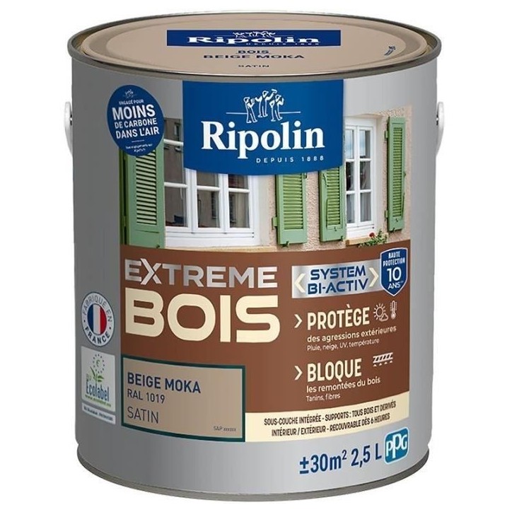 Peinture Extreme bois - Beige moka RAL 1019 satin - RIPOLIN - 2,5 L