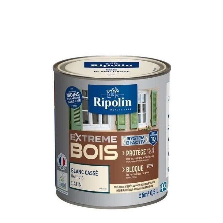 RIPOLIN Peinture Bois Satin Haute Protection 10 ans qui Protege et Magnifie vos Bois - Blanc cassé RIPOLIN Peinture Bois Satin Haute Protection 10 ans qui Protege et Magnifie vos Bois - Blanc cassé