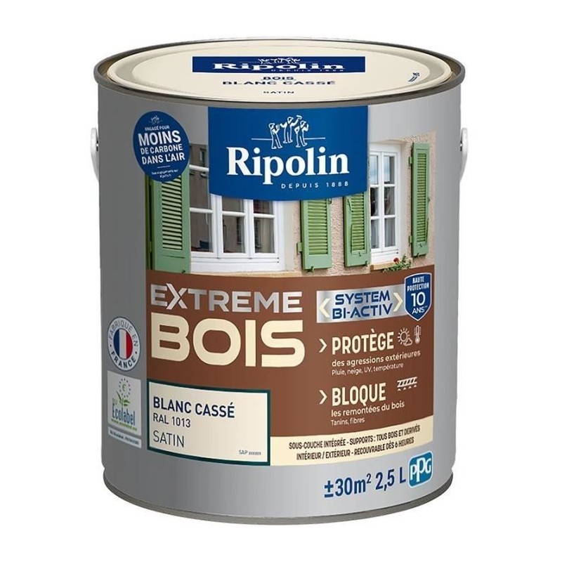 Peinture Extreme bois - Blanc cassé RAL 1013 satin - RIPOLIN - 2,5 L Peinture Extreme bois - Blanc cassé RAL 1013 satin - RIPOLIN - 2,5 L
