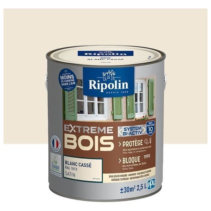 Peinture Extreme bois - Blanc cassé RAL 1013 satin - RIPOLIN - 2,5 L Peinture Extreme bois - Blanc cassé RAL 1013 satin - RIPOLIN - 2,5 L