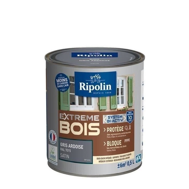 RIPOLIN Peinture Bois Satin Haute Protection 10 ans qui Protege et Magnifie vos Bois - Gris ardoise RIPOLIN Peinture Bois Satin Haute Protection 10 ans qui Protege et Magnifie vos Bois - Gris ardoise