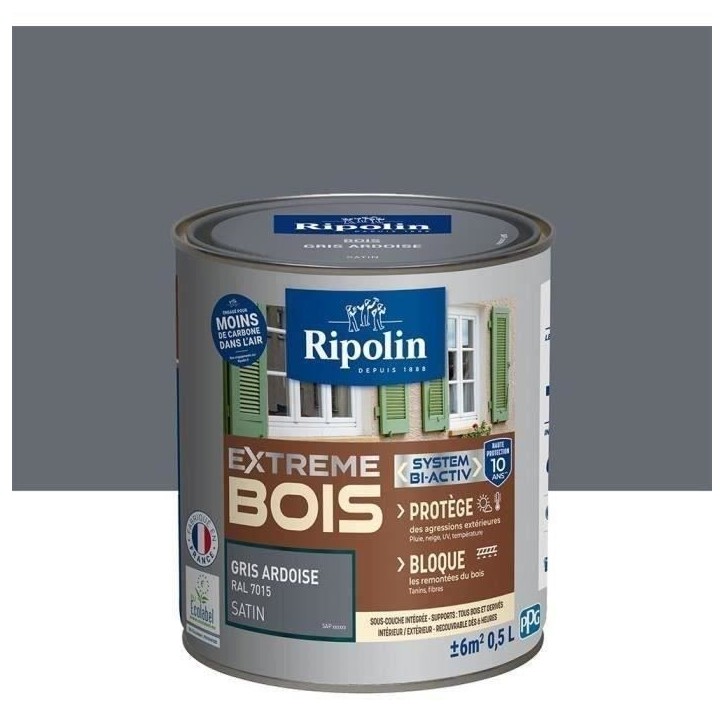 RIPOLIN Peinture Bois Satin Haute Protection 10 ans qui Protege et Magnifie vos Bois - Gris ardoise RIPOLIN Peinture Bois Satin Haute Protection 10 ans qui Protege et Magnifie vos Bois - Gris ardoise