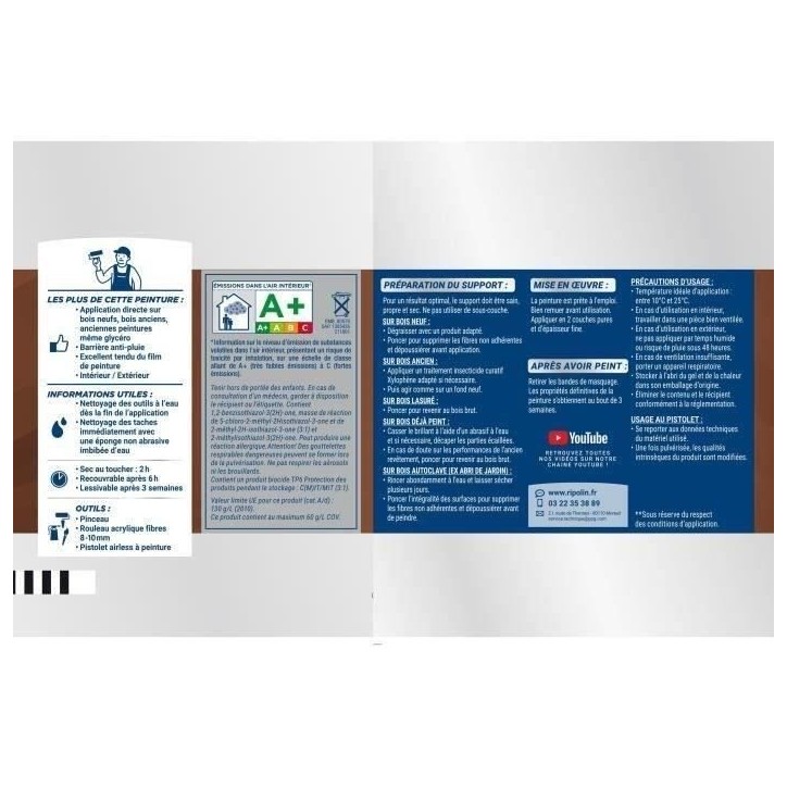 RIPOLIN Peinture Bois Satin Haute Protection 10 ans qui Protege et Magnifie vos Bois - Gris ardoise RIPOLIN Peinture Bois Satin Haute Protection 10 ans qui Protege et Magnifie vos Bois - Gris ardoise