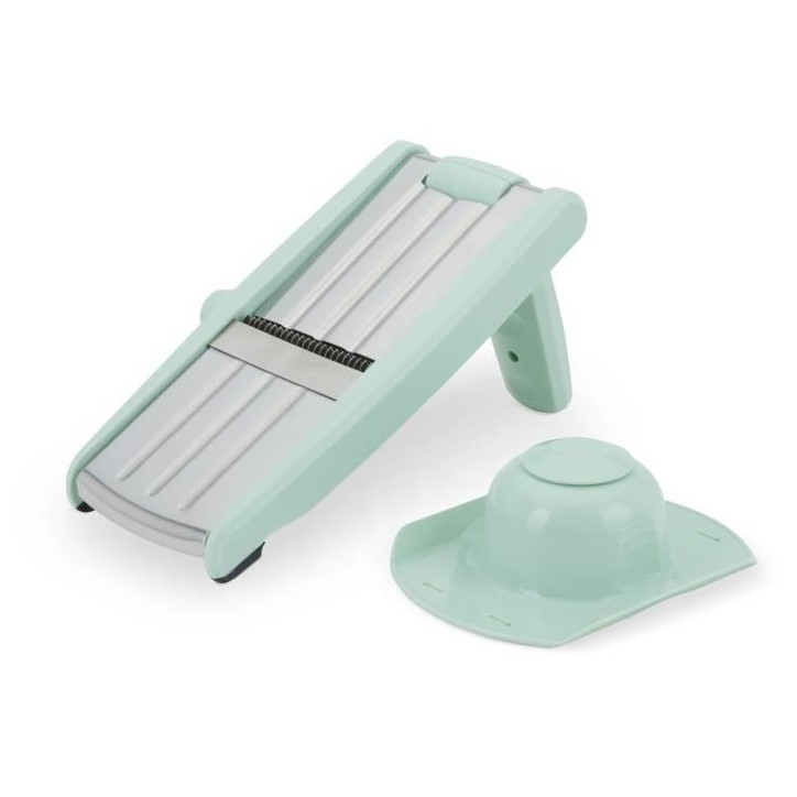 Mandoline 3 en 1 - LIVOO - MEN429 - Acier inoxydable - 3 a 9 mm - Poignée amovible - Poussoir avec piques - Pieds antidérapant