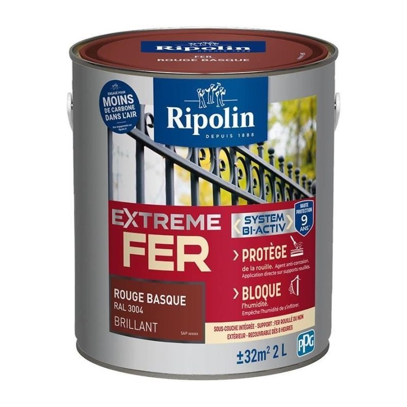 Extreme fer rouge basque RAL 3004 brillant - RIPOLIN - 2 L Extreme fer rouge basque RAL 3004 brillant - RIPOLIN - 2 L