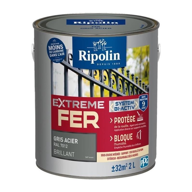Extreme fer gris acier RAL 7012 brillant - RIPOLIN - 2 L Extreme fer gris acier RAL 7012 brillant - RIPOLIN - 2 L