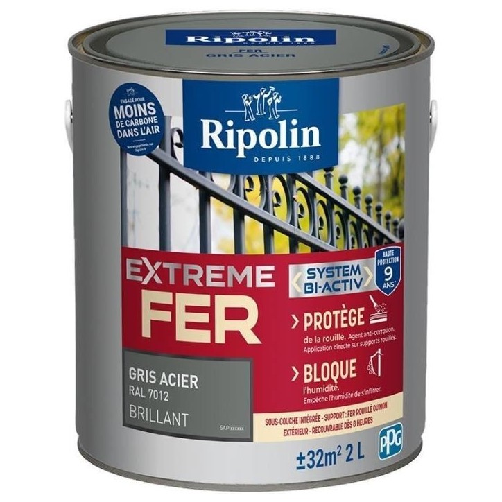 Extreme fer gris acier RAL 7012 brillant - RIPOLIN - 2 L