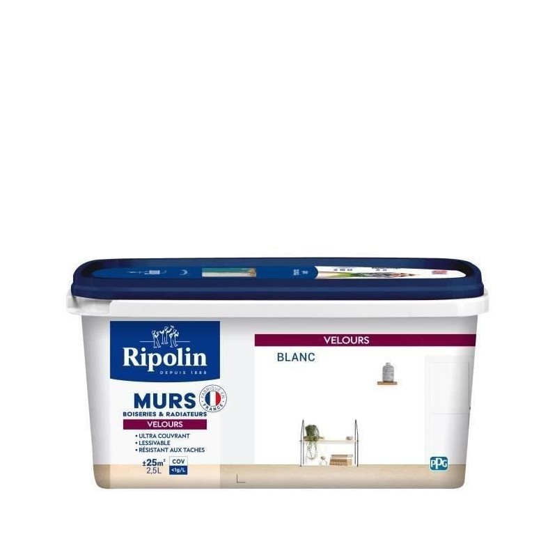 RIPOLIN Peinture Blanc Velours pour Murs, Boiseries Radiateurs - Blanc RIPOLIN Peinture Blanc Velours pour Murs, Boiseries Radiateurs - Blanc