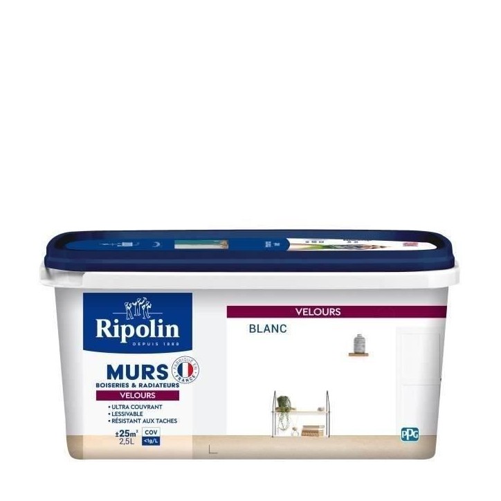 RIPOLIN Peinture Blanc Velours pour Murs, Boiseries Radiateurs - Blanc RIPOLIN Peinture Blanc Velours pour Murs, Boiseries Radiateurs - Blanc