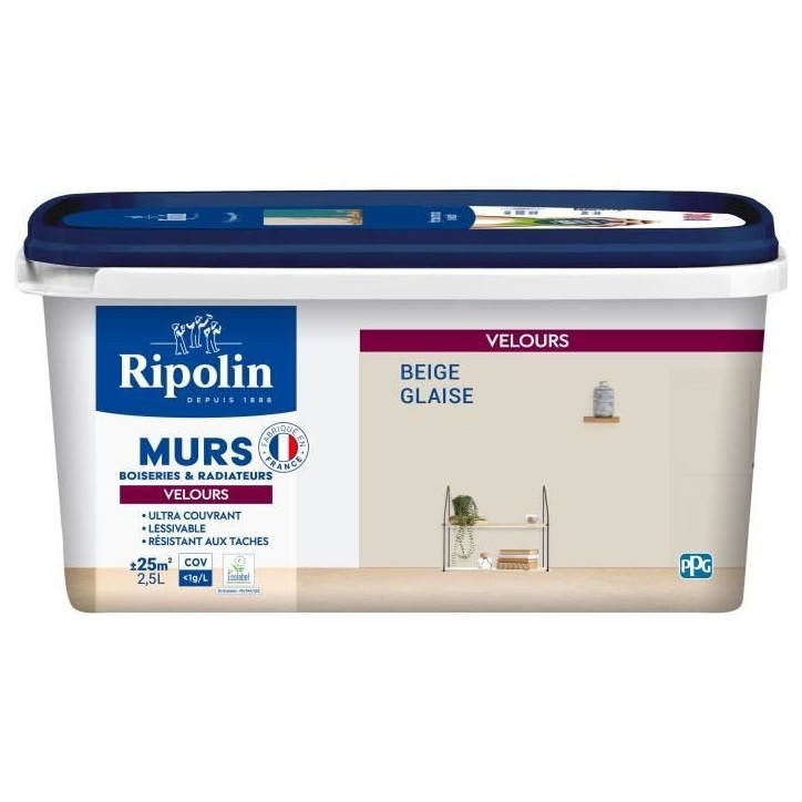 Peinture deco murs, boiseries & radiateurs - RIPOLIN - 441606 - Beige glaise - Velours - 2,5 L Peinture deco murs, boiseries & radiateurs - RIPOLIN - 441606 - Beige glaise - Velours - 2,5 L