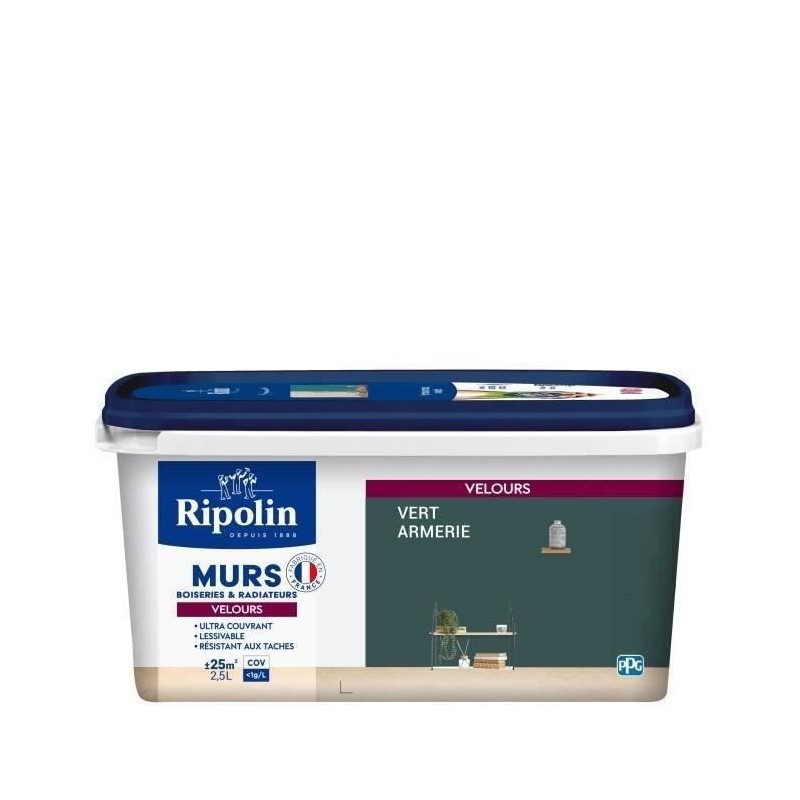 RIPOLIN Peinture Couleur Velours pour Murs, Boiseries Radiateurs - Ver RIPOLIN Peinture Couleur Velours pour Murs, Boiseries Radiateurs - Ver